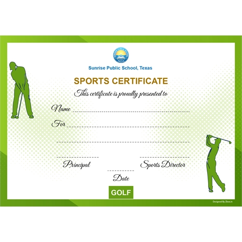 School Sports Award Certificate Golf A4 Size | Use on Laser Printer